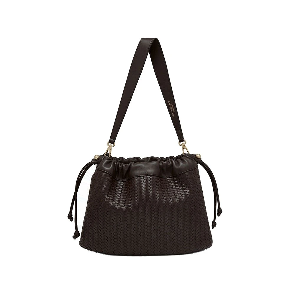 Strathberry Charlotte Midi Drawstring in Chocolate Woven Leather Strathberry Charlotte Midi Drawstring shoulder bag