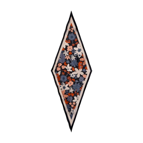 Strathberry Silk Diamond Scarf Navy and Red Block Floral