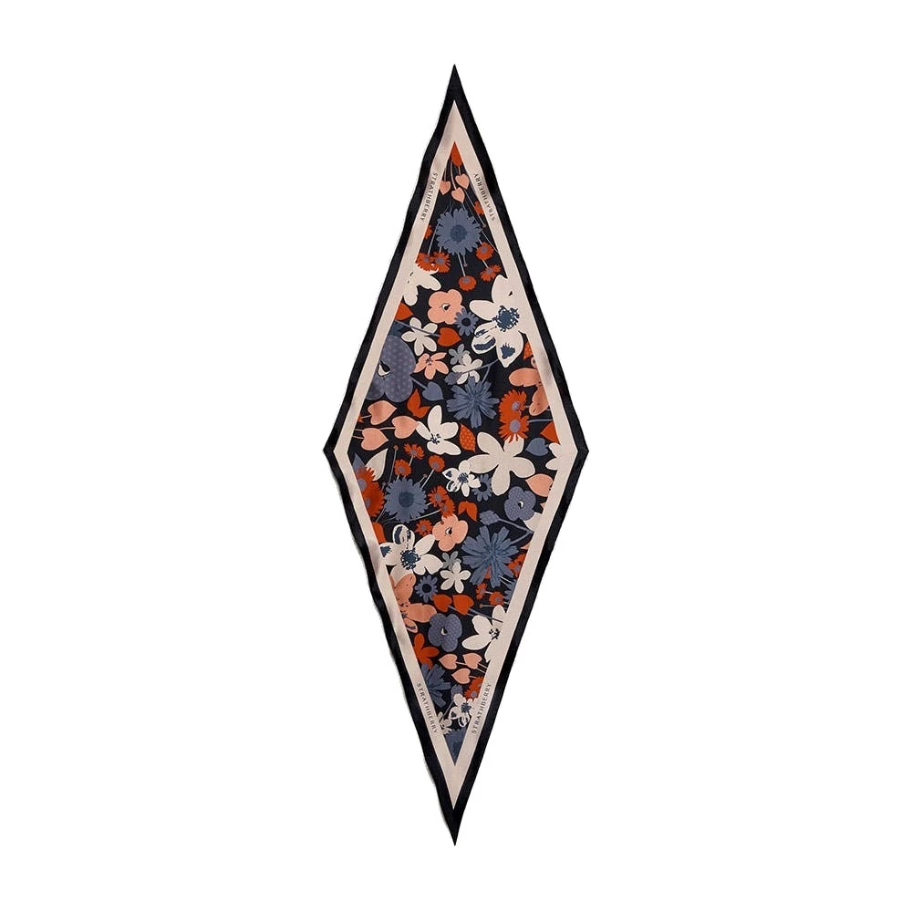 Strathberry Silk Diamond Scarf in Navy and Red Block Floral Strathberry Silk Diamond Scarf
