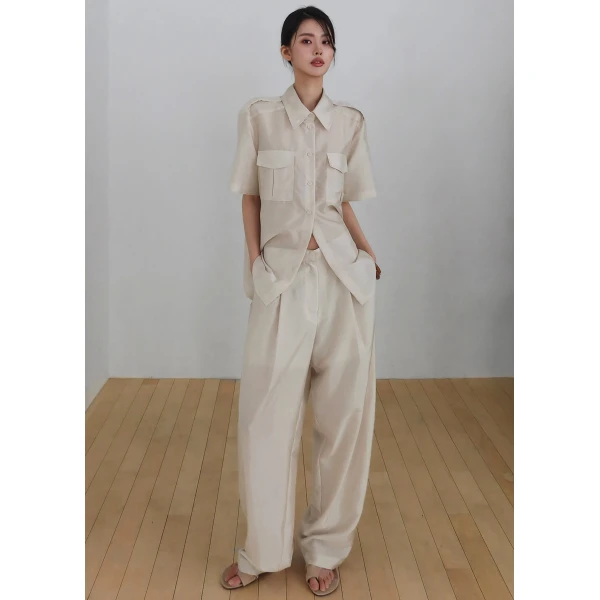 The Frankie Shop Aduna Satin Pleated Trousers