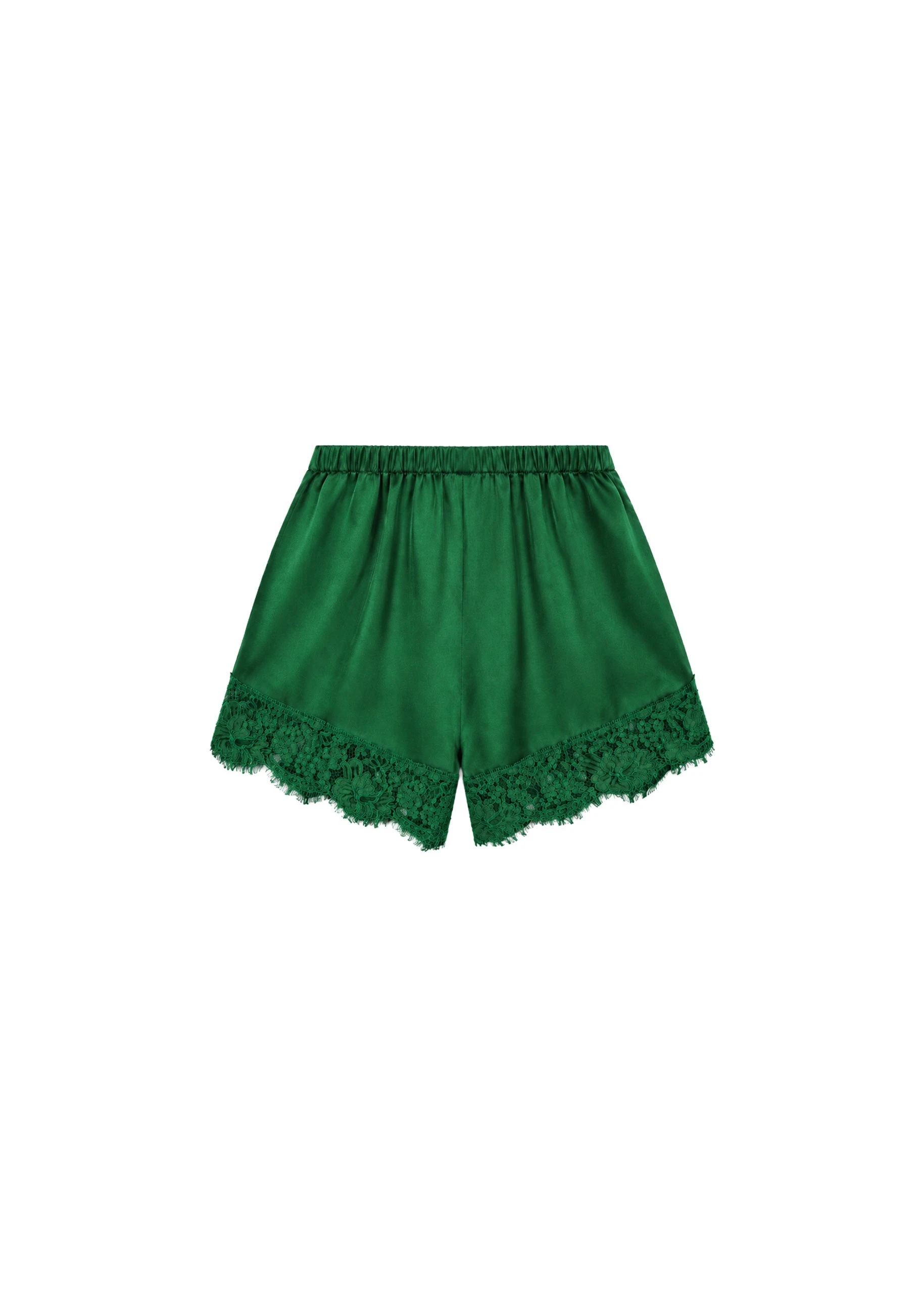 Albesa Satin Lace Trim Shorts in Kelly Green by The Frankie Shop – Shorts The Frankie Shop Albesa Satin Lace Trim Shorts