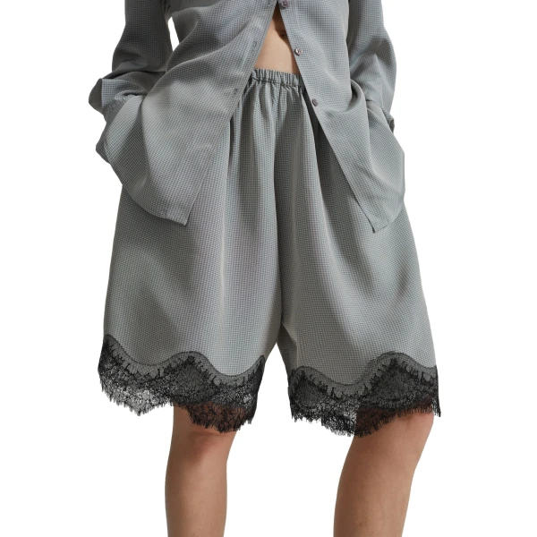 checked grey shorts