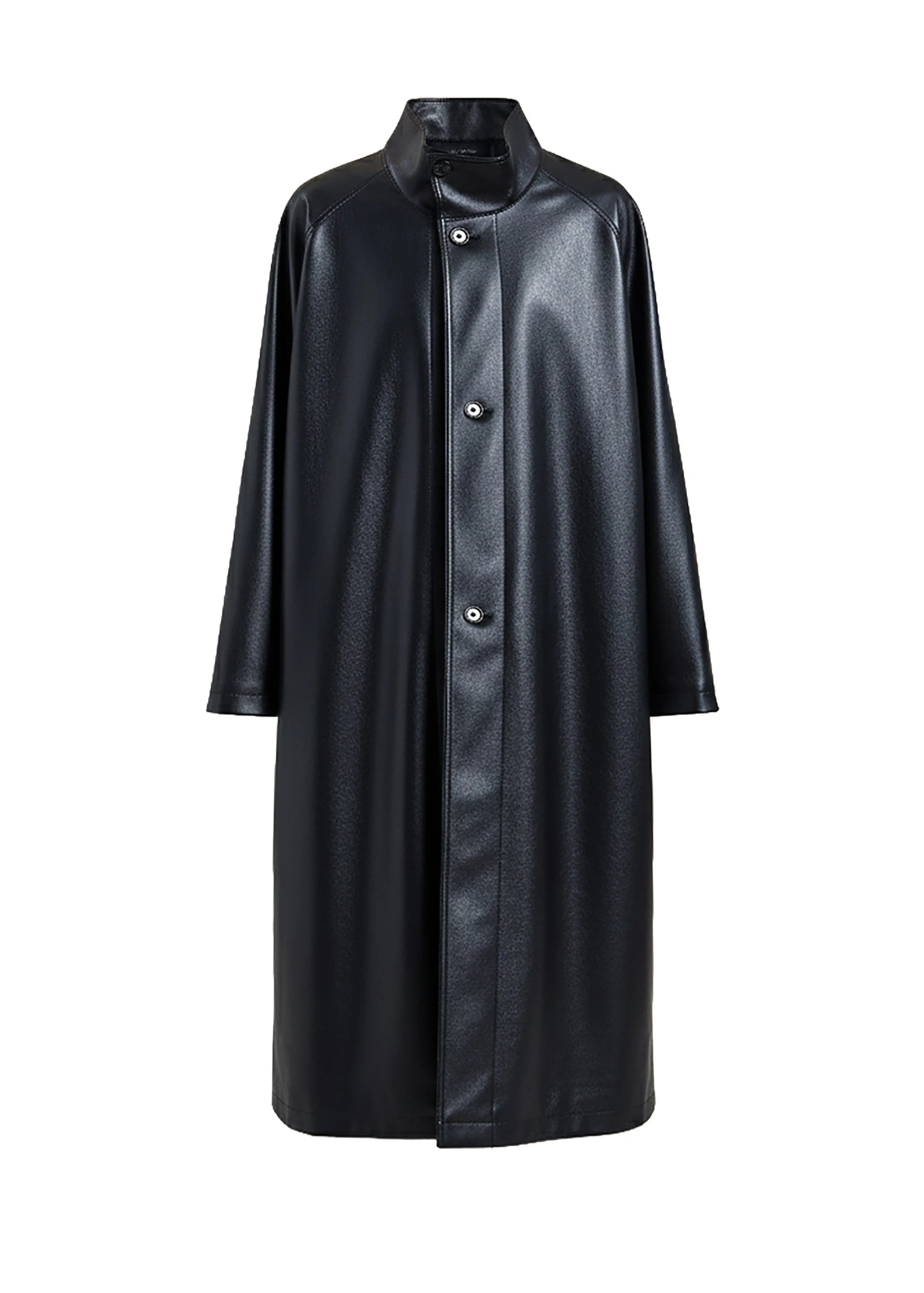 Calen Faux Leather Trench Coat in Black by The Frankie Shop – Coats The Frankie Shop Calen Faux Leather Trench Coat
