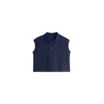 Claira Cropped Sleeveless Polo Top in Dark Navy by The Frankie Shop – Tops The Frankie Shop Claira Cropped Sleeveless Polo Top