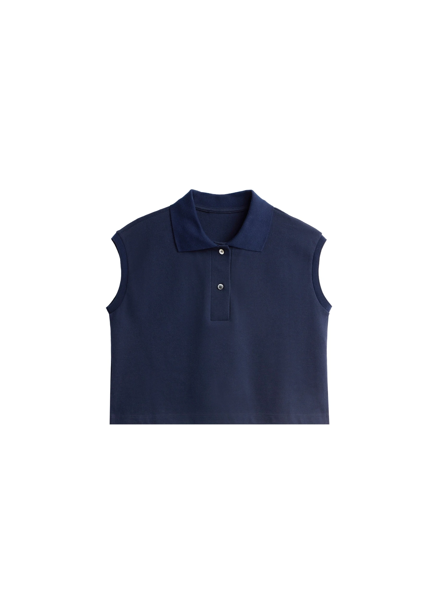Claira Cropped Sleeveless Polo Top in Dark Navy by The Frankie Shop – Tops The Frankie Shop Claira Cropped Sleeveless Polo Top