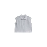 Claira Cropped Sleeveless Polo Top in Light Grey by The Frankie Shop – Tops The Frankie Shop Claira Cropped Sleeveless Polo Top