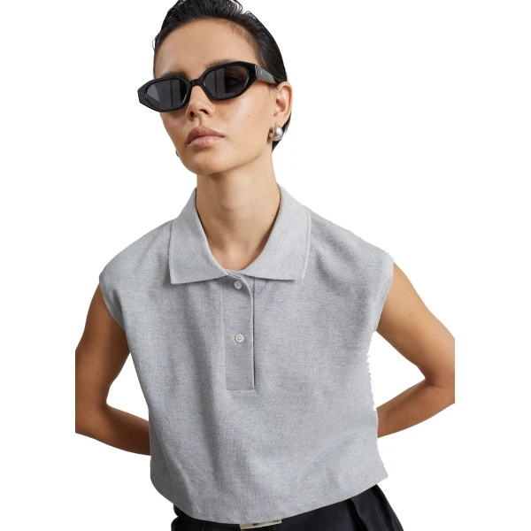 The Frankie Shop Claira Cropped Sleeveless Polo Top
