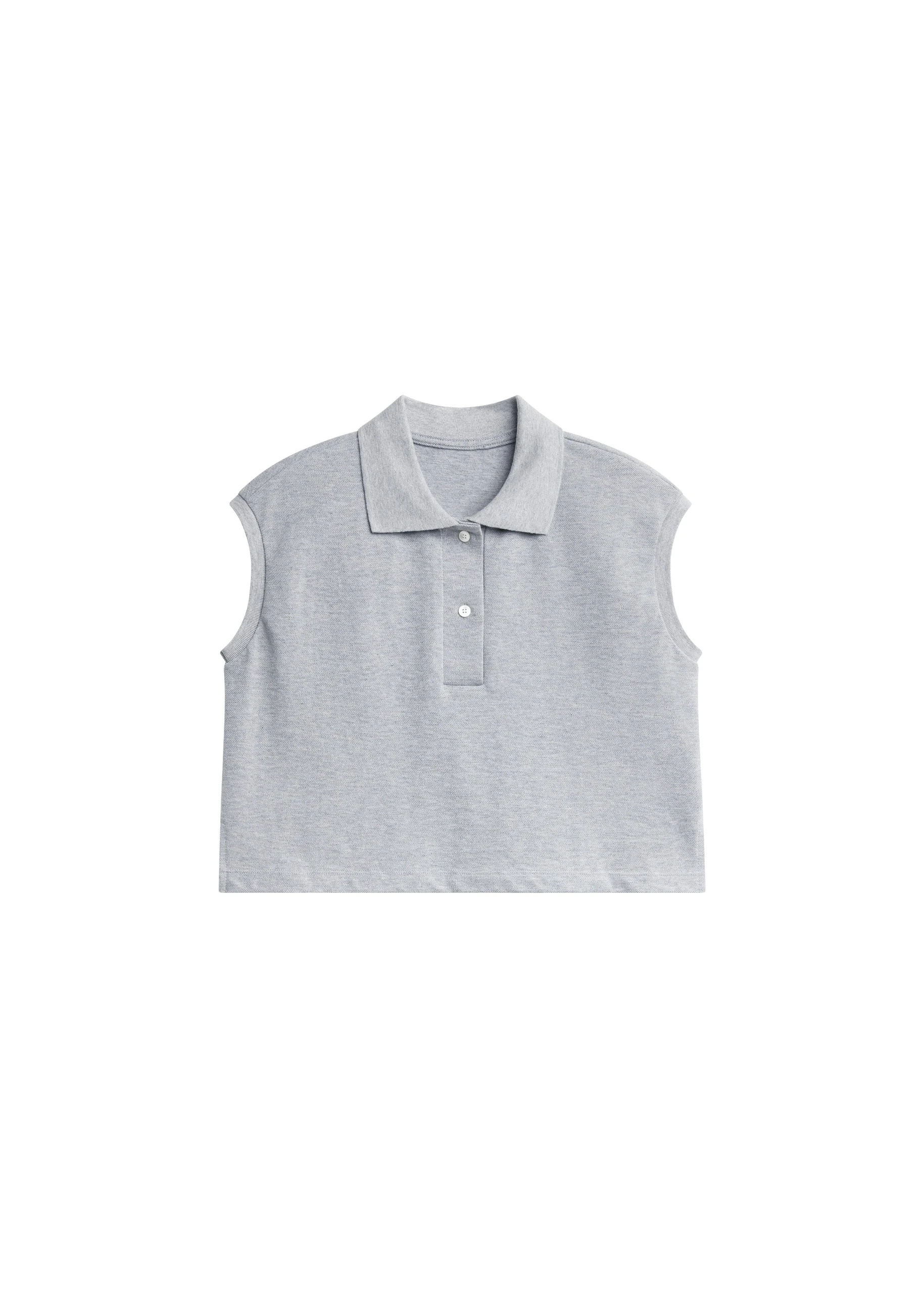 Claira Cropped Sleeveless Polo Top in Light Grey by The Frankie Shop – Tops The Frankie Shop Claira Cropped Sleeveless Polo Top