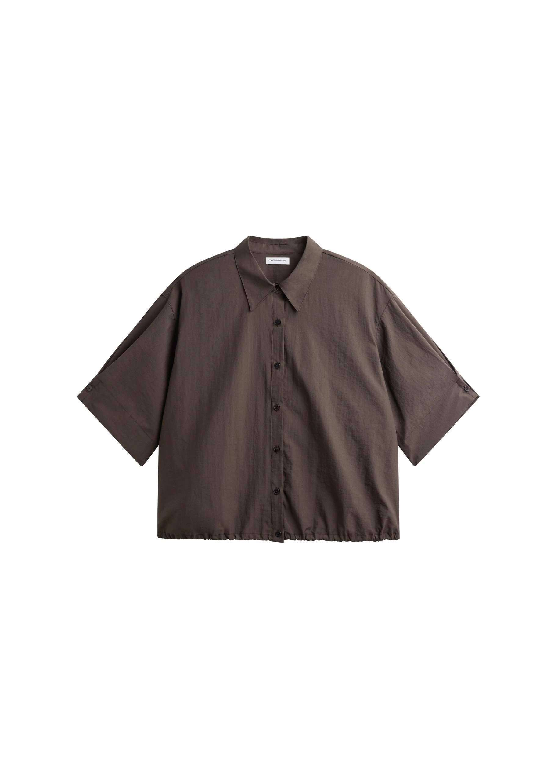 Comporta Drawstring Shirt in Brown by The Frankie Shop – Tops The Frankie Shop Comporta Drawstring Shirt