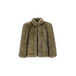 Denia Faux Fur Cinched Jacket in Moss Green Melange by The Frankie Shop – Jackets The Frankie Shop Denia Faux Fur Cinched Jacket