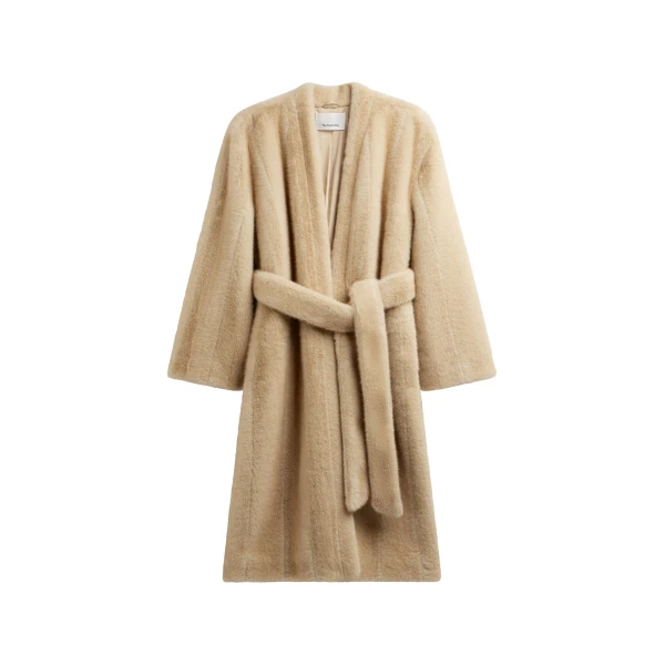 Destiny Padded Faux Fur Coat in Beige