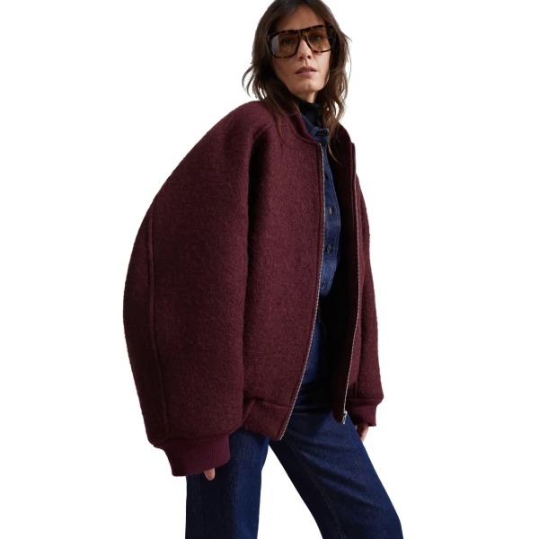 The Frankie Shop Elinor Boucle Oversized Bomber Jacket
