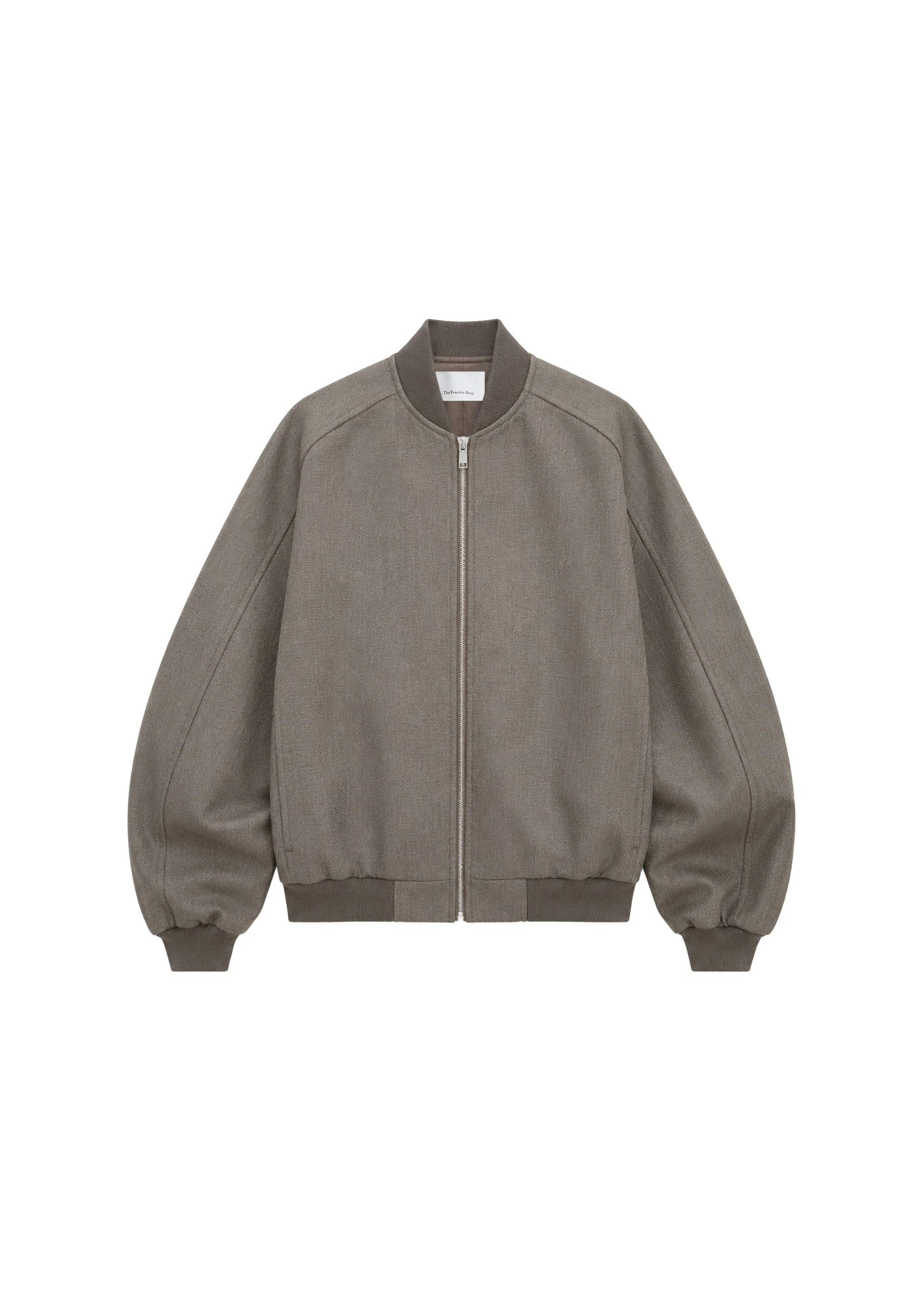 Elinor Wool Oversized Bomber Jacket in Beige Melange by The Frankie Shop – Jackets The Frankie Shop Elinor Wool Oversized Bomber Jacket