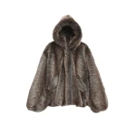 Emma Faux Fur Hooded Jacket in Brown Melange by The Frankie Shop – Jackets The Frankie Shop Emma Faux Fur Hooded Jacket