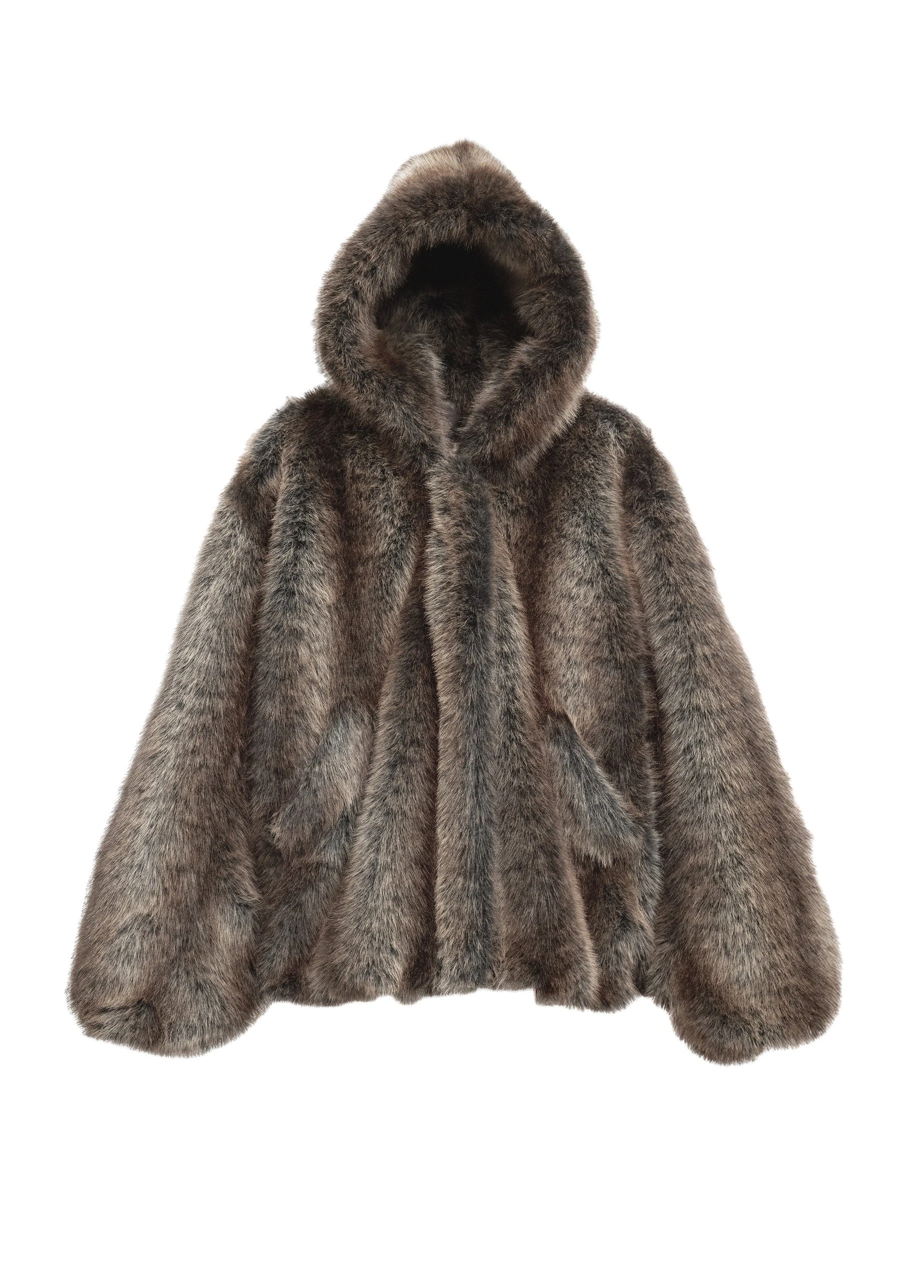 Emma Faux Fur Hooded Jacket in Brown Melange by The Frankie Shop – Jackets The Frankie Shop Emma Faux Fur Hooded Jacket