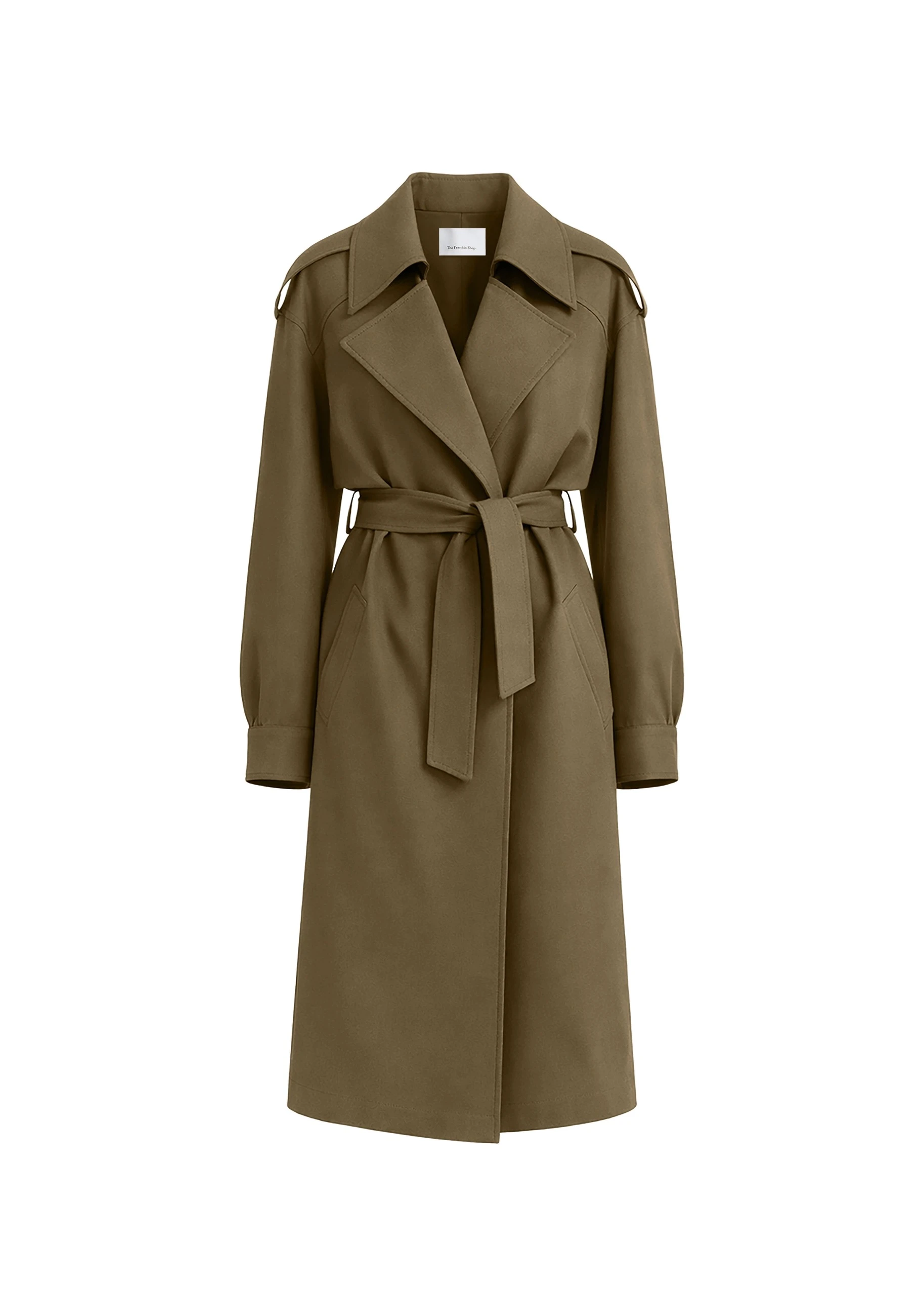 Esben Cotton Trench Coat in Olive by The Frankie Shop – Coats The Frankie Shop Esben Cotton Trench Coat