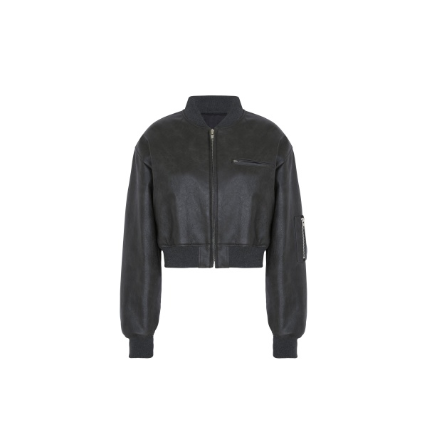 The Frankie Shop Gae Faux Leather Cropped Bomber