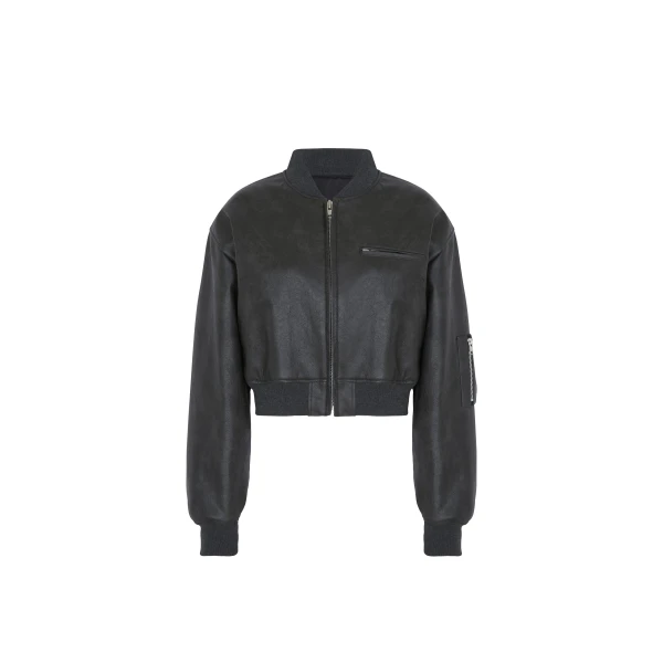 The Frankie Shop Gae Faux Leather Cropped Bomber
