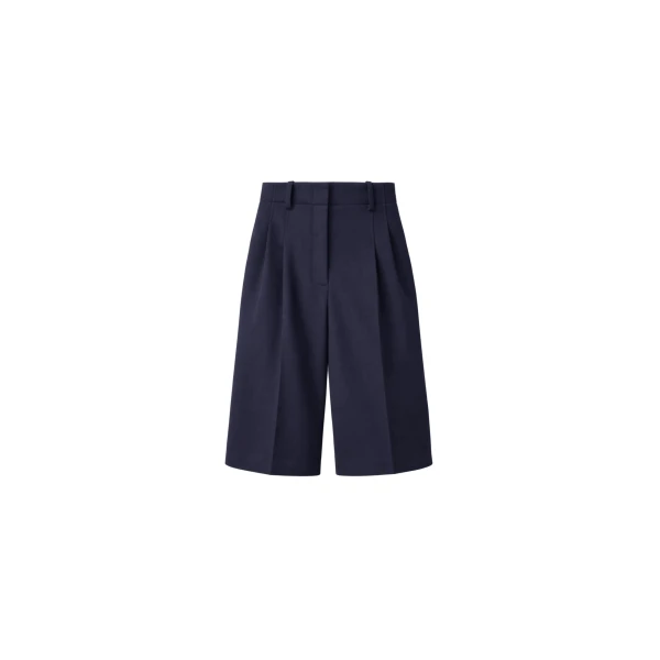 Gio Wool Pleated Bermuda Shorts in Navy