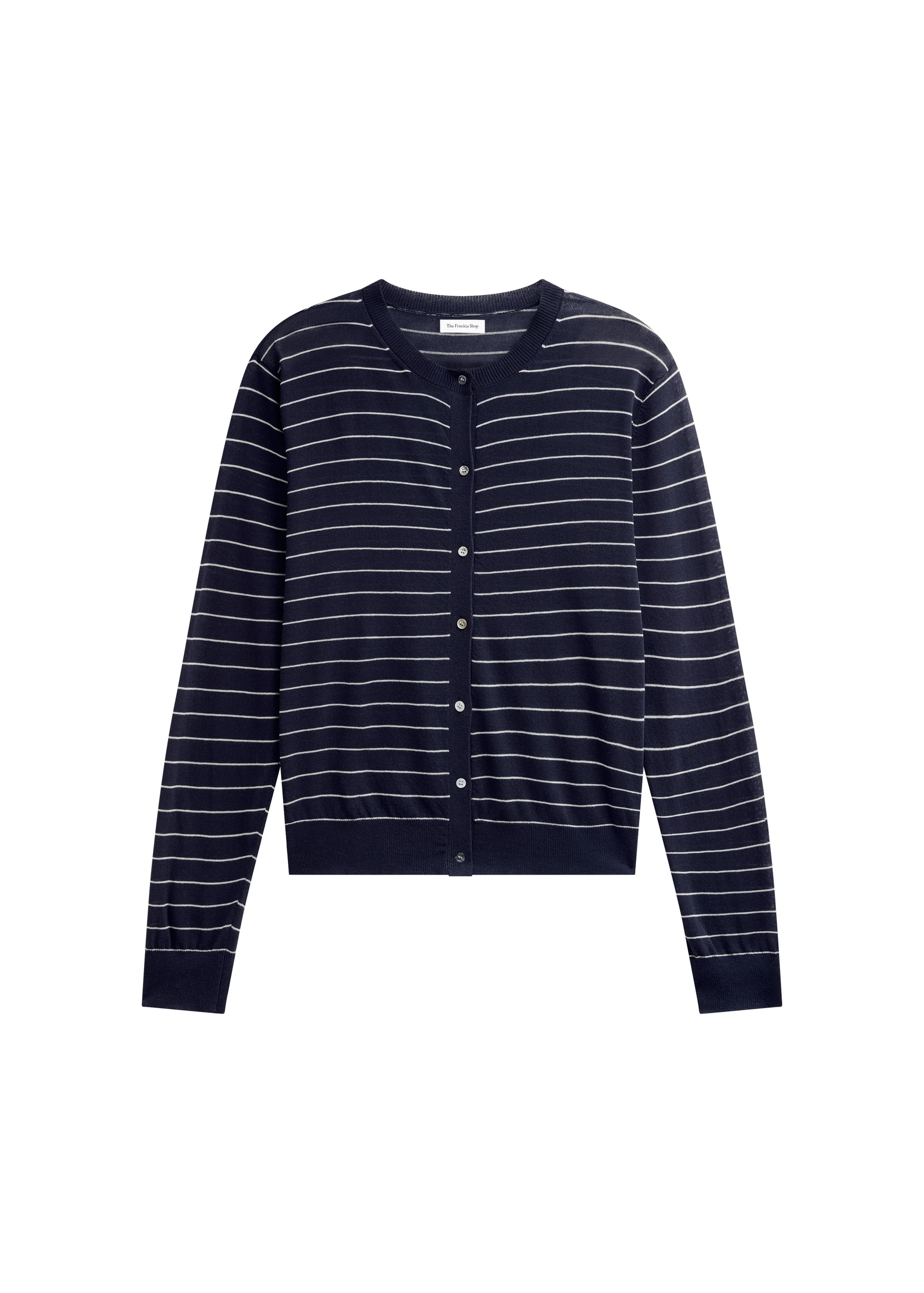 Hossegor Fine Knit Cardigan in Navy and White Stripe by The Frankie Shop – Knitwear The Frankie Shop Hossegor Fine Knit Cardigan