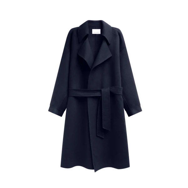 Issen Wool Trench Coat in Dark Navy