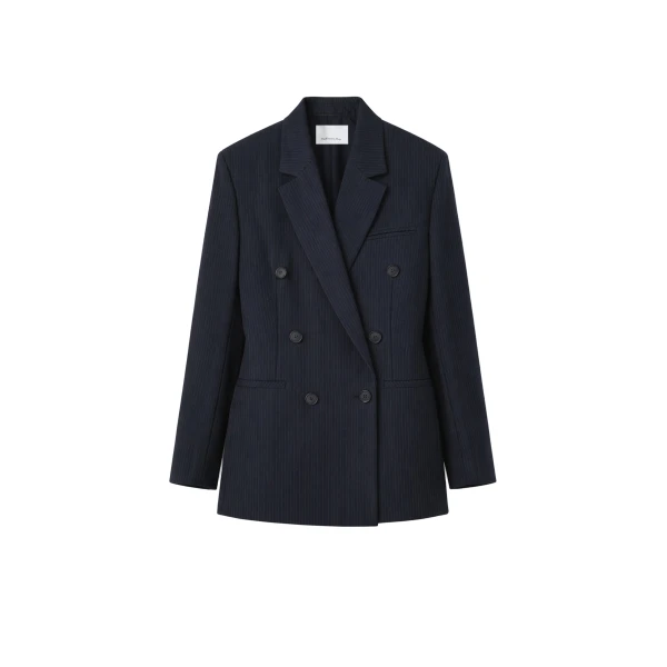 Jade Double-Breasted Blazer in Black and White Pinstripe