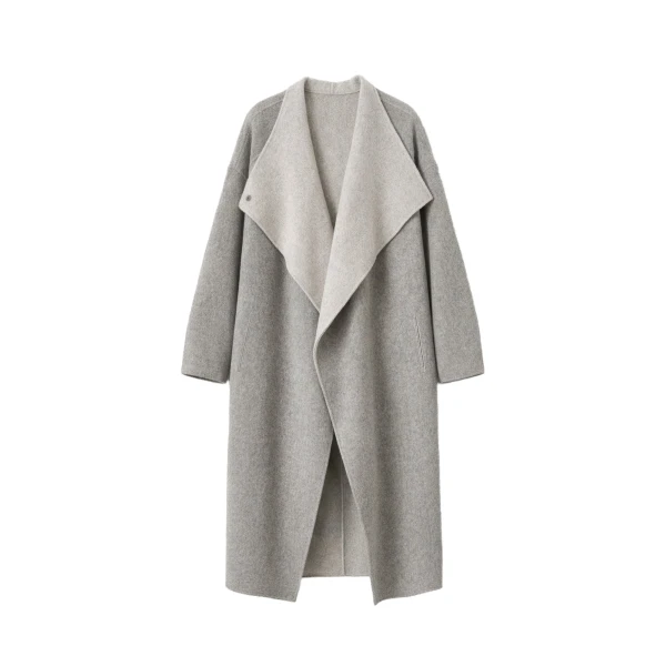 Leroy Reversible Funnel Neck Wool Coat in Beige