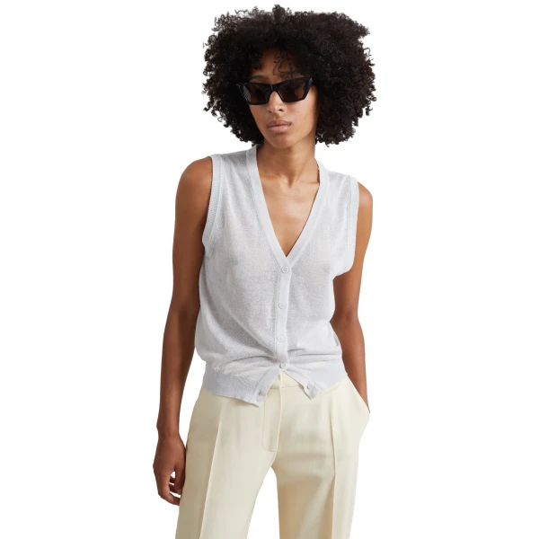 The Frankie Shop Lesina Sheer Knit Sleeveless Cardigan