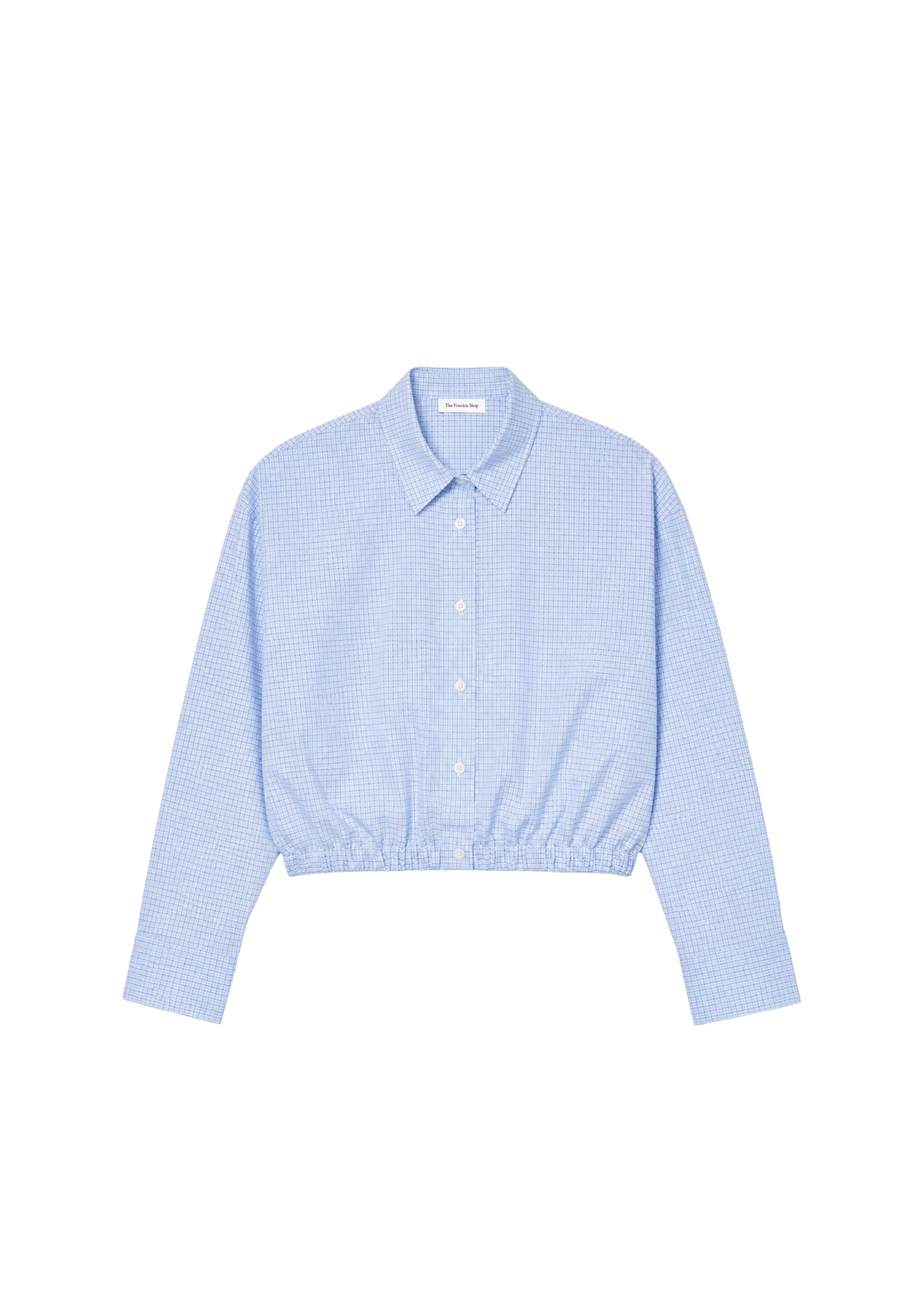 Lison Cropped Shirt in Checked Blue by The Frankie Shop – Tops The Frankie Shop Lison Cropped Shirt