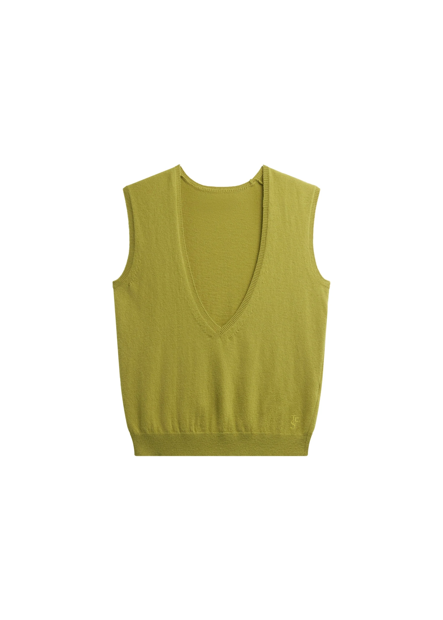 Lizan Deep V Neck Knit Vest in Chartreuse by The Frankie Shop – Jackets The Frankie Shop Lizan Deep V Neck Knit Vest