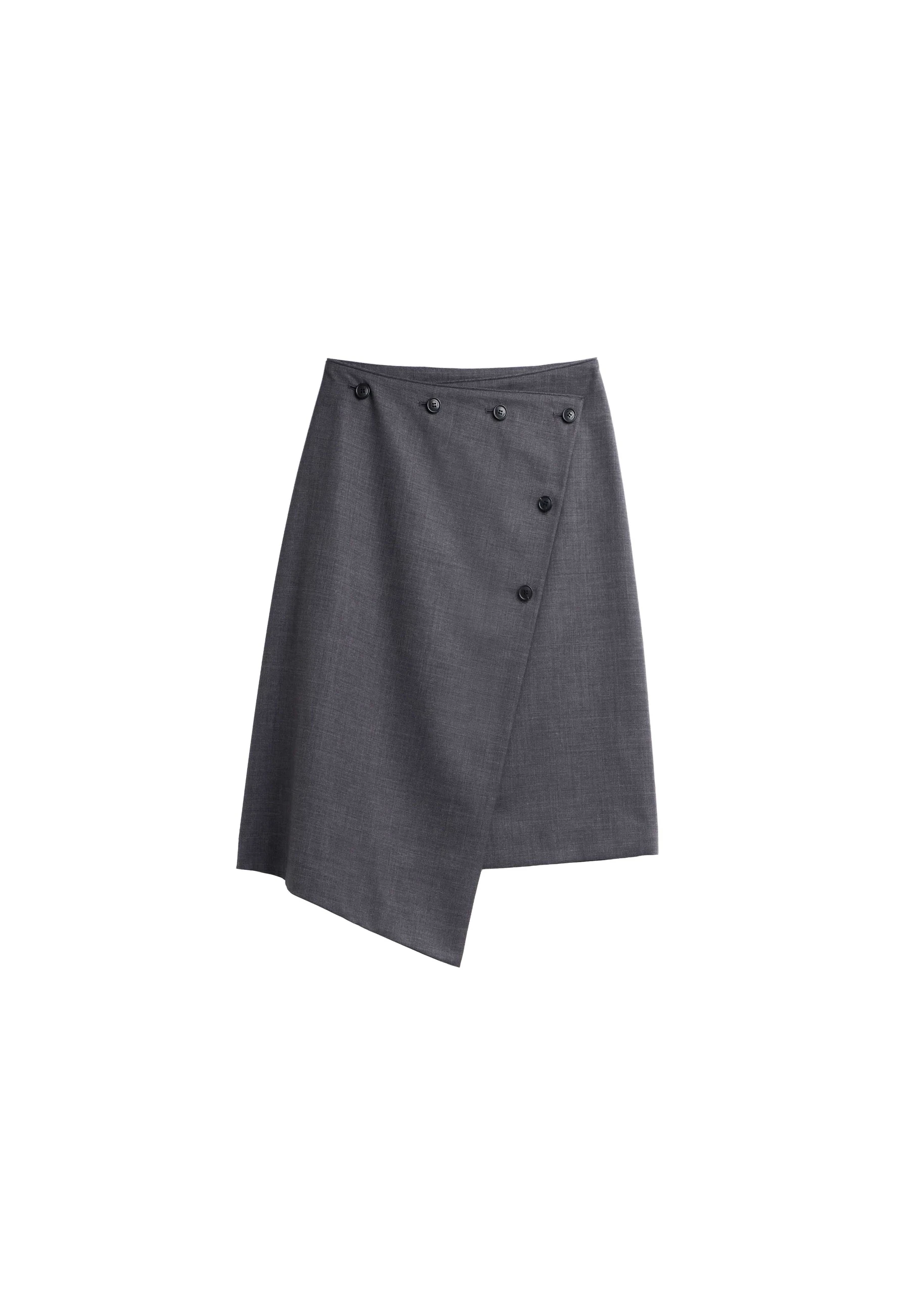 Lowell Asymmetric Midi Skirt in Grey Melange by The Frankie Shop – Skirts The Frankie Shop Lowell Asymmetric Midi Skirt
