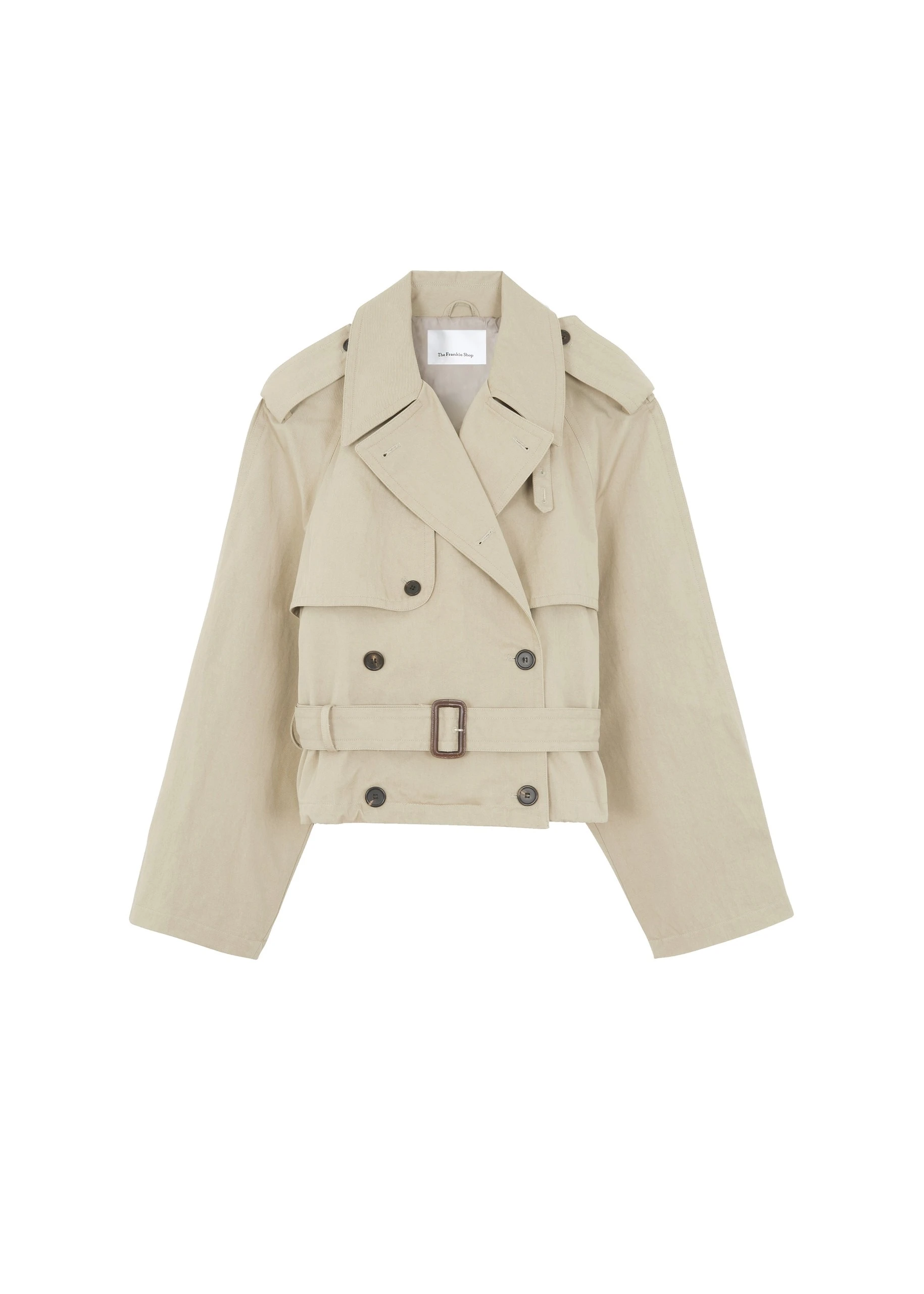 Mads Cropped Trench in Beige by The Frankie Shop – Coats The Frankie Shop Mads Cropped Trench