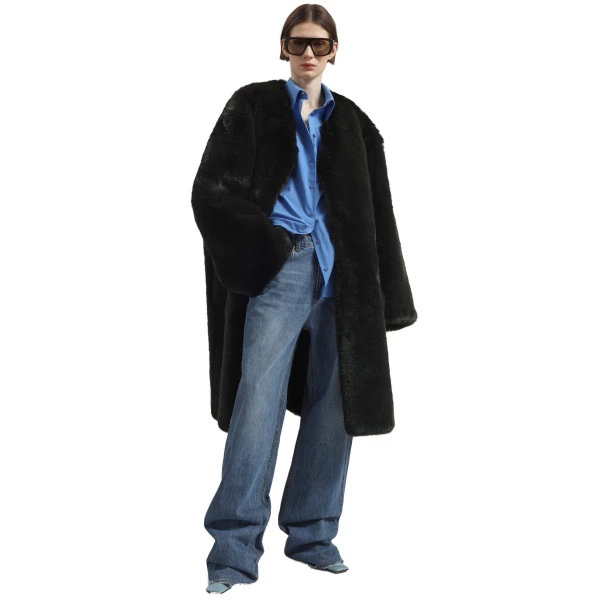 The Frankie Shop Matera Collarless Faux Fur Coat