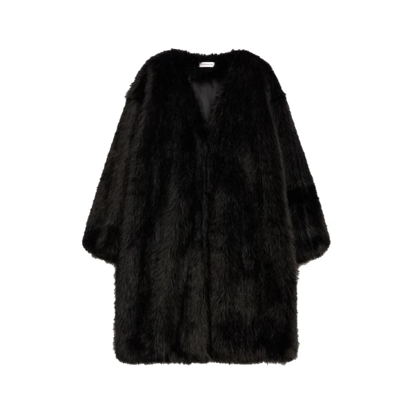Matera Collarless Faux Fur Coat in Black