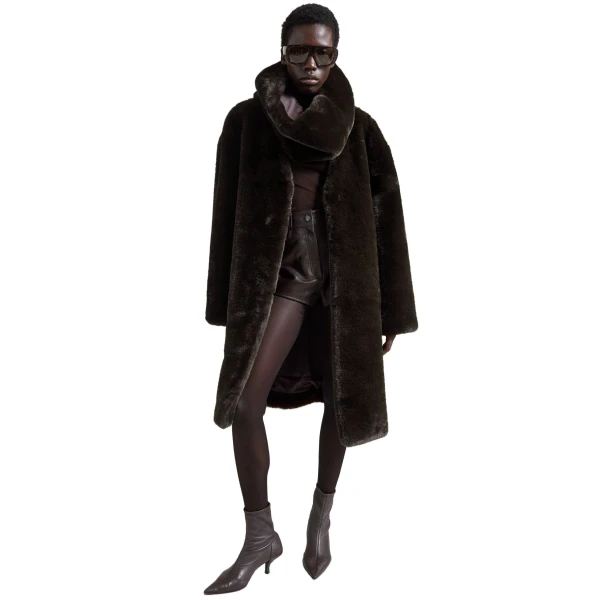 The Frankie Shop Matera Collarless Faux Fur Coat