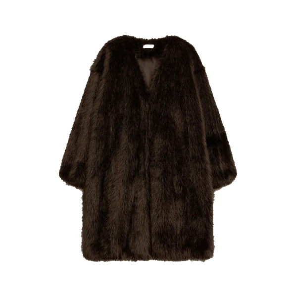 Matera Collarless Faux Fur Coat in Brown