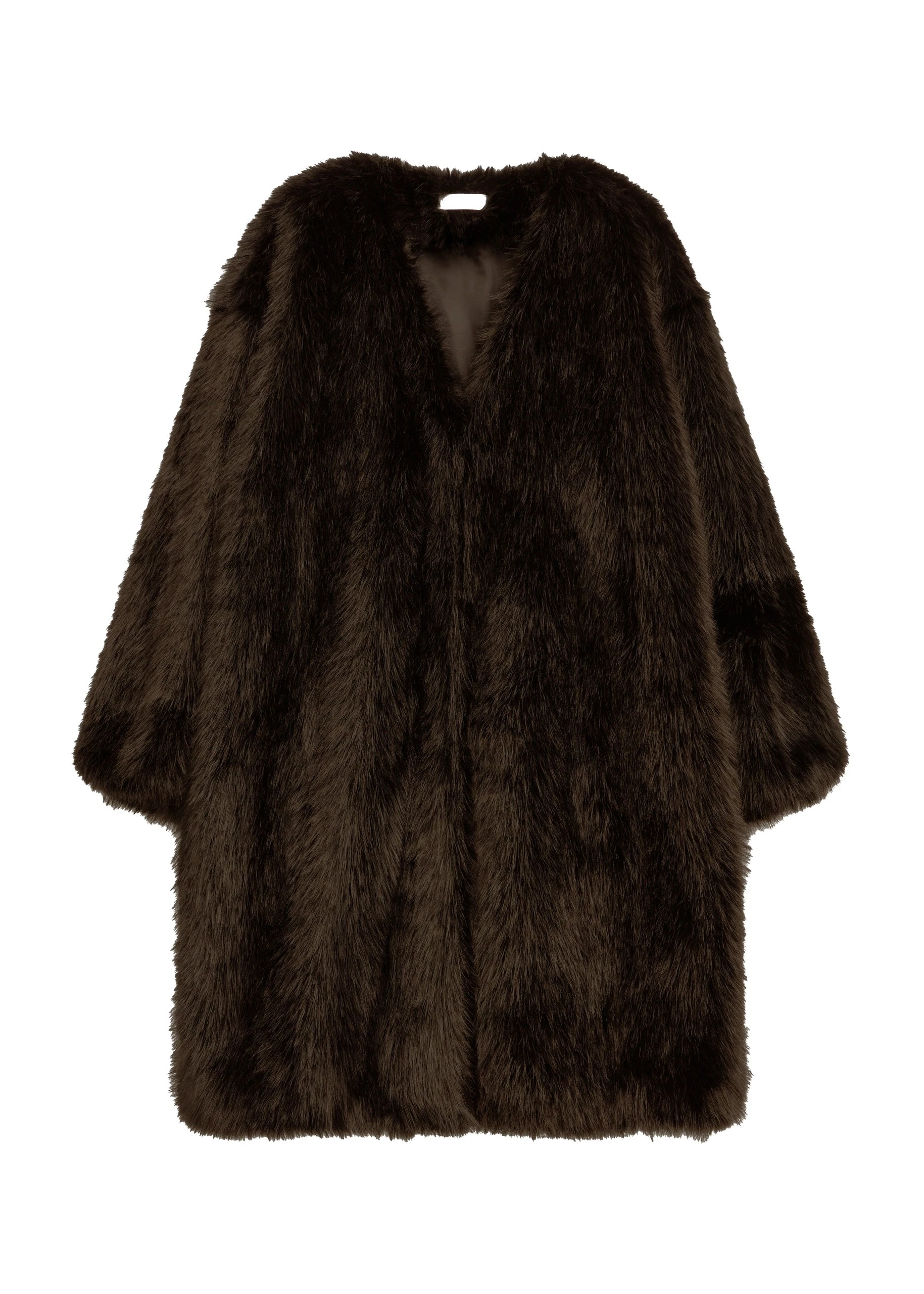 Matera Collarless Faux Fur Coat in Brown by The Frankie Shop – Coats The Frankie Shop Matera Collarless Faux Fur Coat