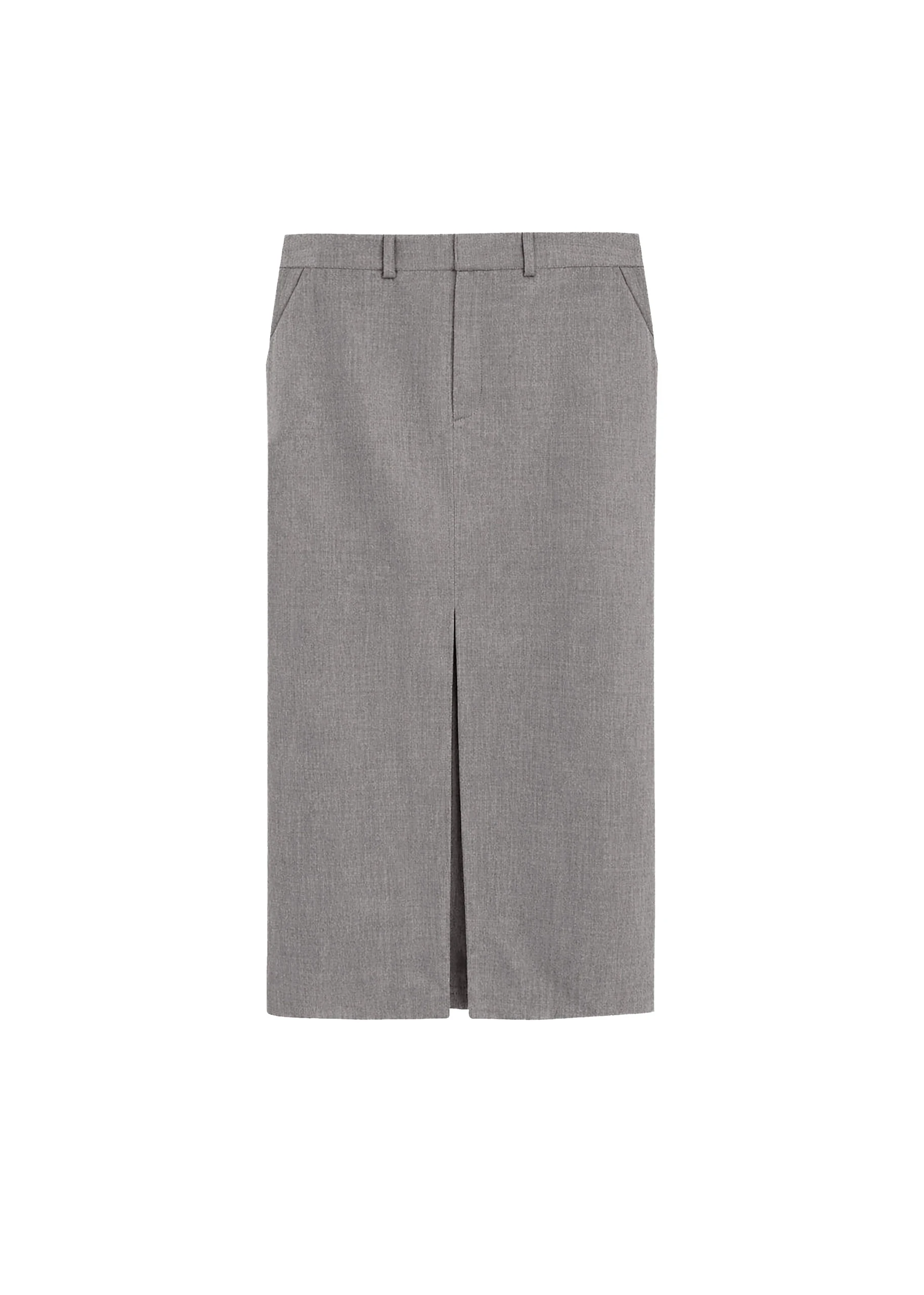 Maybelle Wool Front Slit Pencil Skirt in Light Taupe Melange by The Frankie Shop – Skirts The Frankie Shop Maybelle Wool Front Slit Pencil Skirt