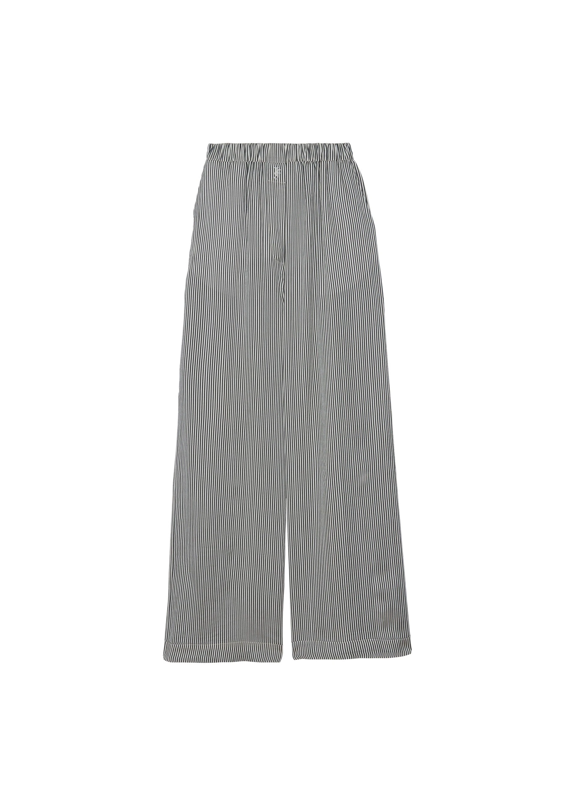 Mirca Striped Silk Elastic Pants in Black and White Stripe by The Frankie Shop – Pants The Frankie Shop Mirca Striped Silk Elastic Pants