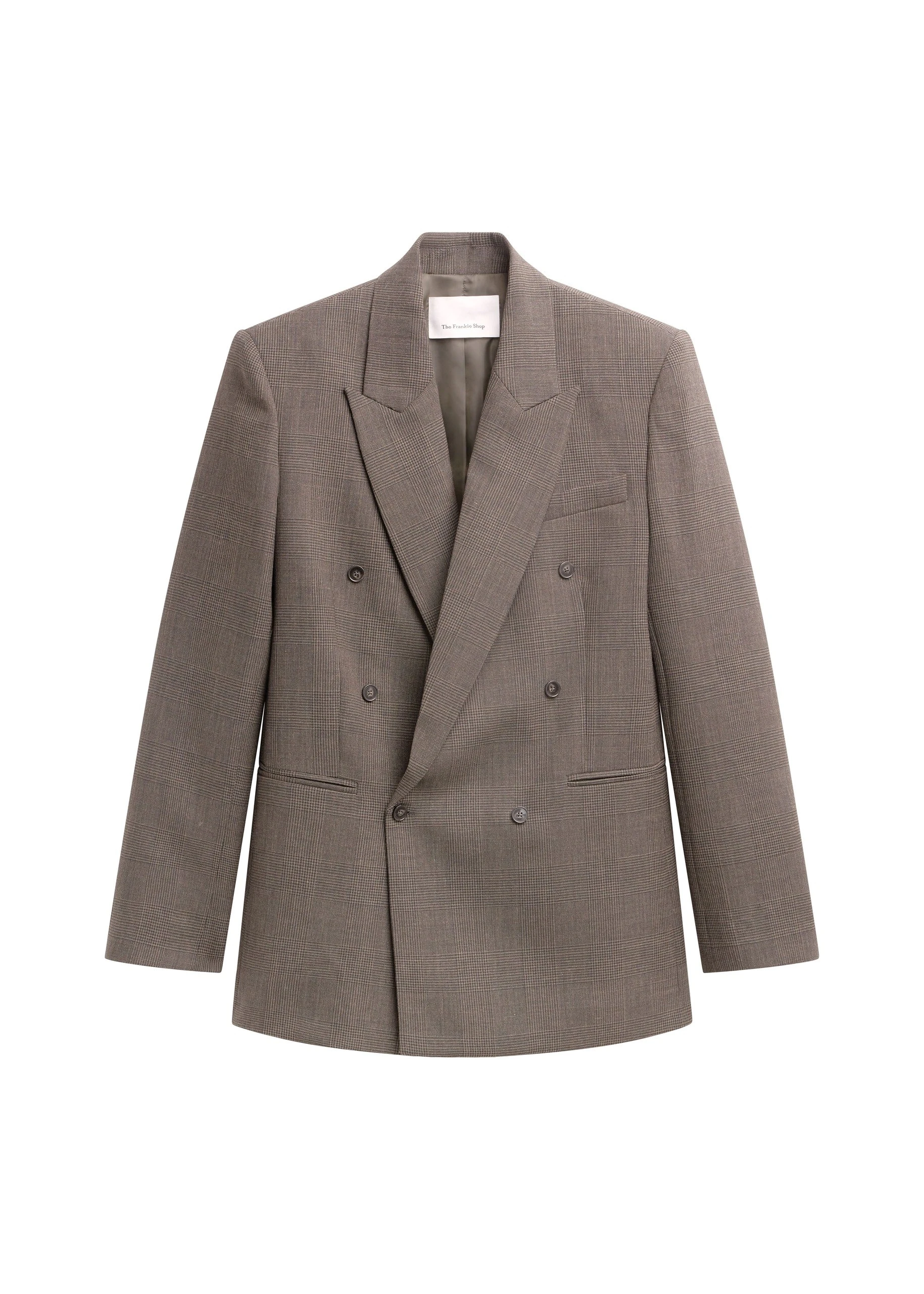Monterey Structured Wool Blazer in Brown Glen Plaid by The Frankie Shop – Jackets The Frankie Shop Monterey Structured Wool Blazer