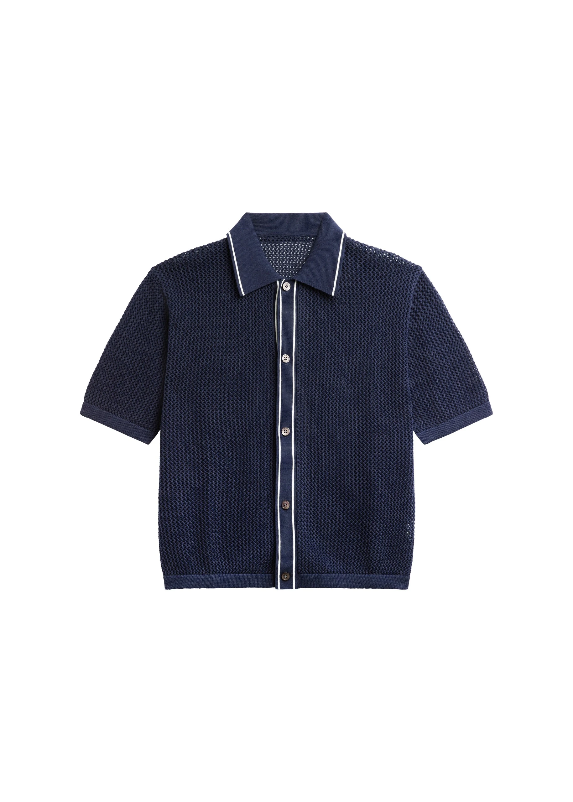 Monza Crochet Knit Cardigan in Navy by The Frankie Shop – Knitwear The Frankie Shop Monza Crochet Knit Cardigan