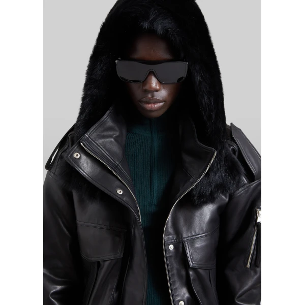 The Frankie Shop Napa Leather Hooded Jacket
