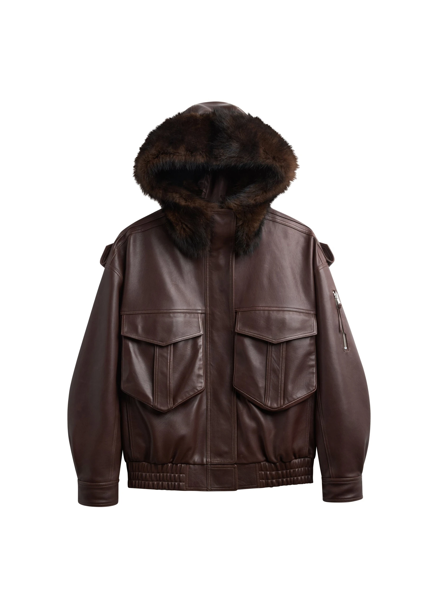 Napa Leather Hooded Jacket in Brown by The Frankie Shop – Jackets The Frankie Shop Napa Leather Hooded Jacket