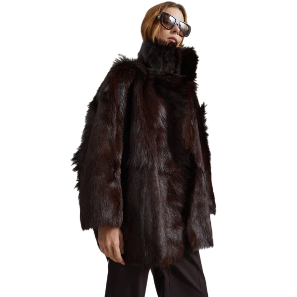 The Frankie Shop Nerola Funnel Neck Fur Coat