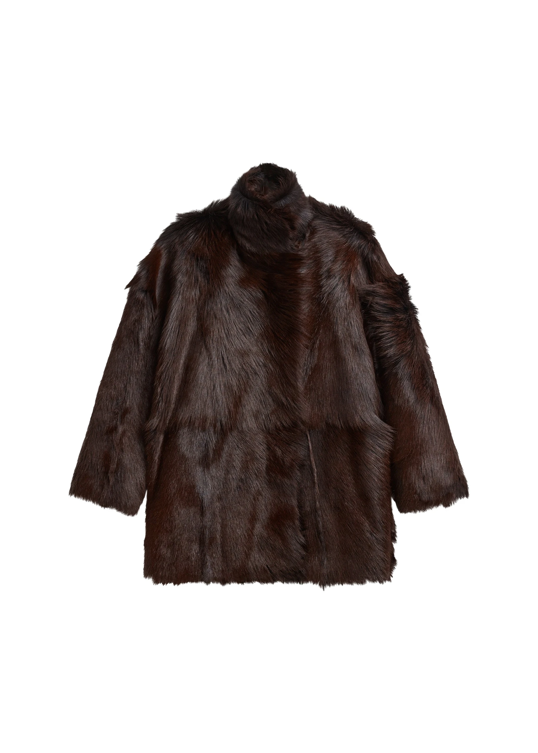 Nerola Funnel Neck Fur Coat in Plum by The Frankie Shop – Coats The Frankie Shop Nerola Funnel Neck Fur Coat