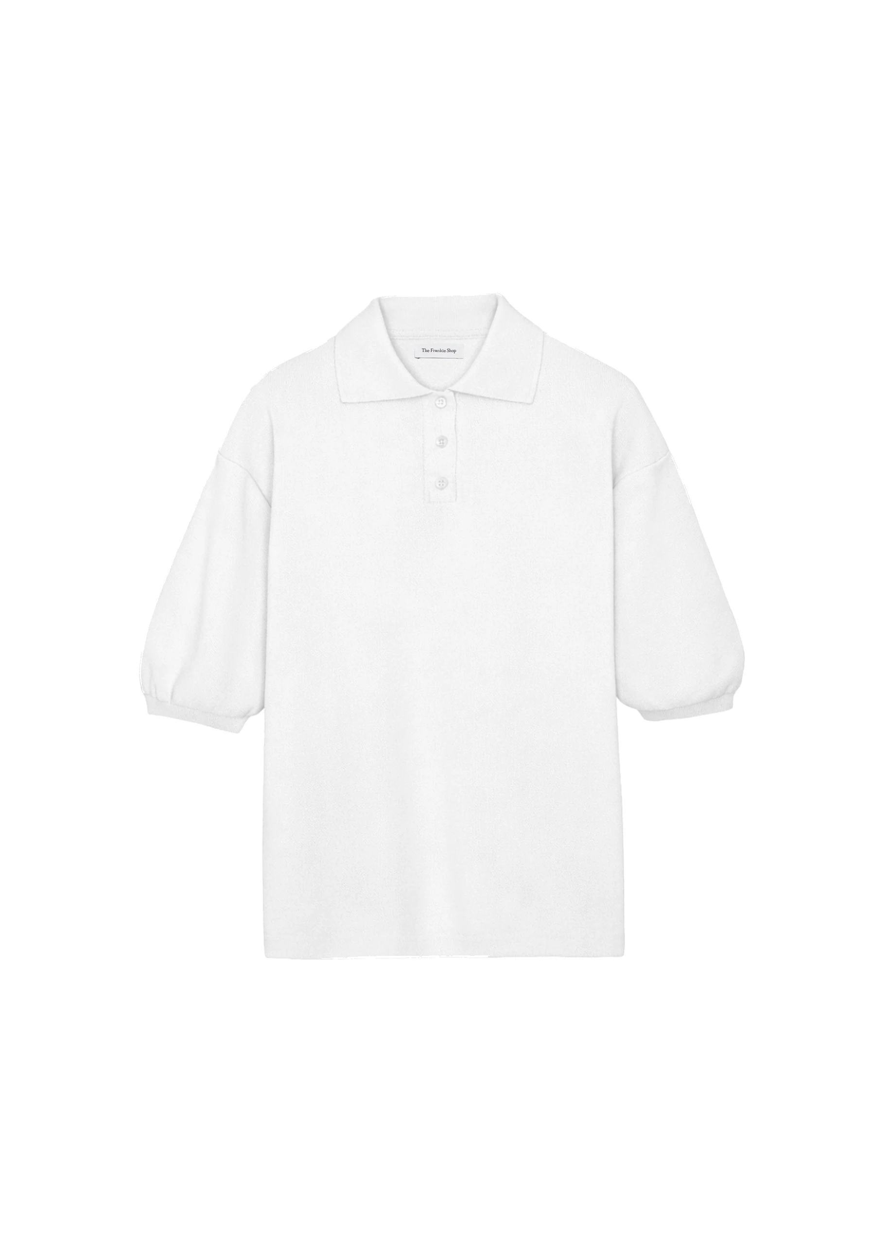 Nola Knit Polo Top in White by The Frankie Shop – Knitwear The Frankie Shop Nola Knit Polo Top