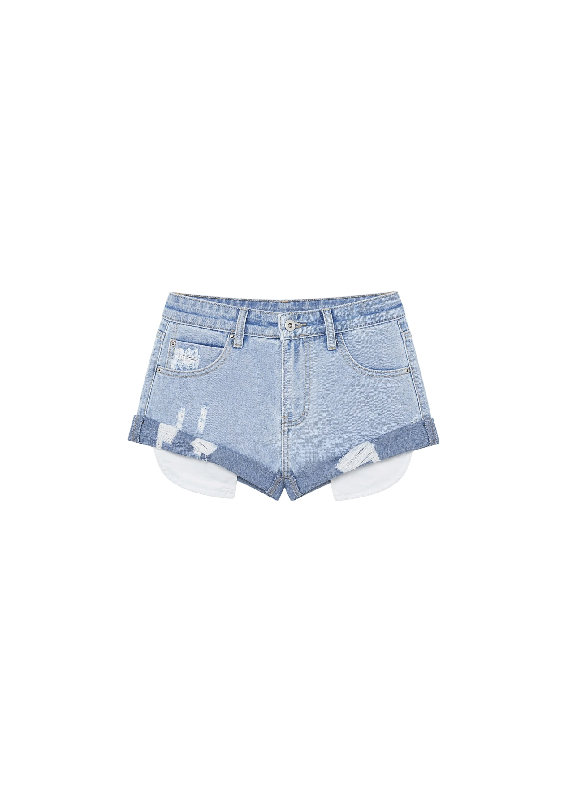 Oleron Distressed Denim Mini Shorts in Light Wash by The Frankie Shop – Shorts The Frankie Shop Oleron Distressed Denim Mini Shorts