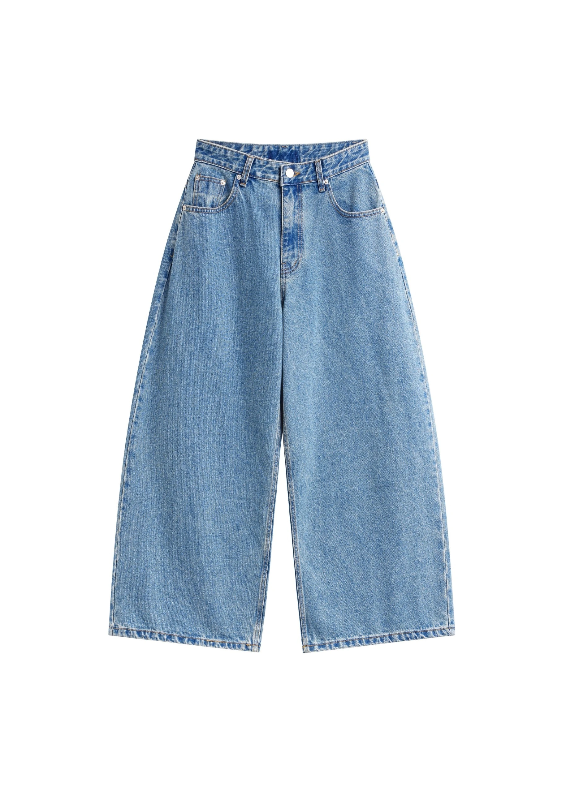 Palmi Cropped Barrel Leg Jeans in Medium Wash by The Frankie Shop – Pants The Frankie Shop Palmi Cropped Barrel Leg Jeans