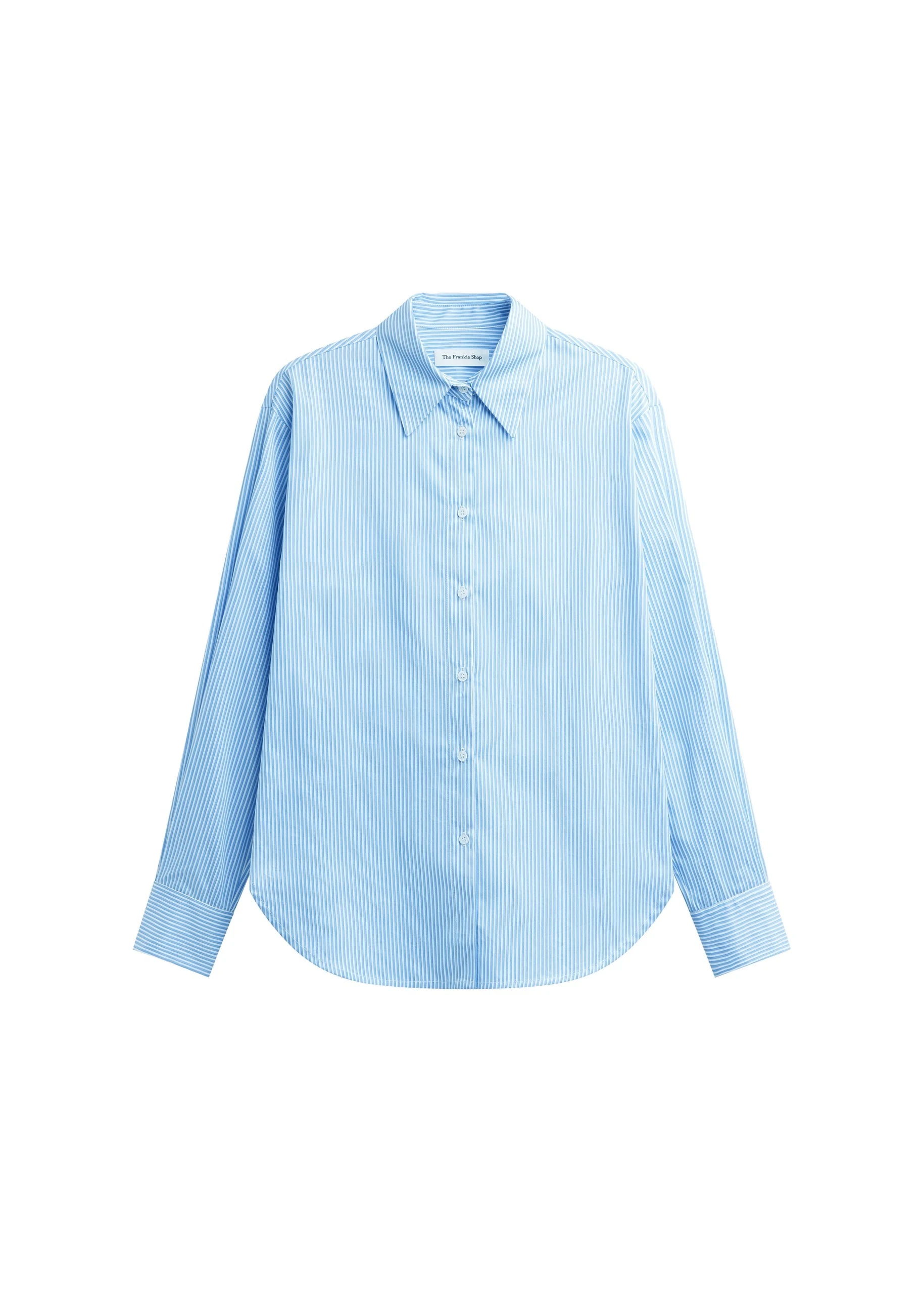 Peri Cotton Shirt in White and Light Blue by The Frankie Shop – Tops The Frankie Shop Peri Cotton Shirt