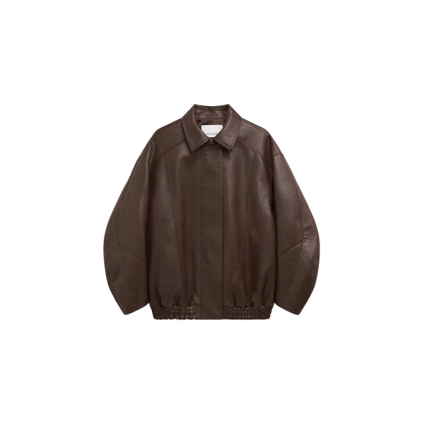 Prescott Grained Faux Leather Jacket in Brown